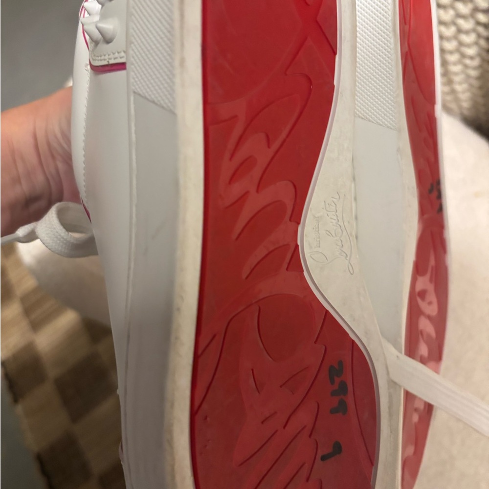 Authentic Christian Louboutin White and Pink Studded Sneakers 37.5 - Picture 7 of 12
